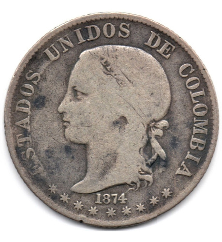 20 Centavos 1874 M. Leyenda Expandida En El Reverso Plata