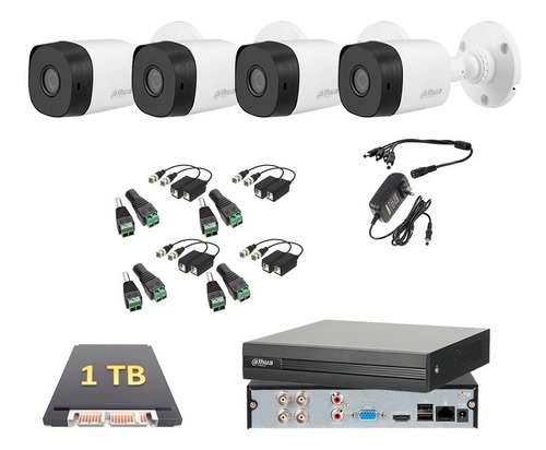 Kit Circuito Cerrado 4 Cámaras Fhd Dahua 1080p 1 Tb Baluns