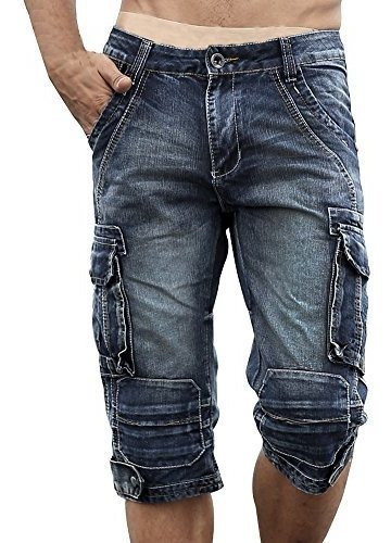 Idopy Men S Cargo Denim Biker Jeans Shorts Con Cremalleras