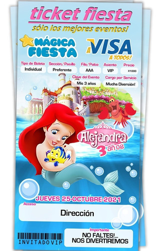 Invitacion Digital Ariel La Sirenita Baby Imprimible