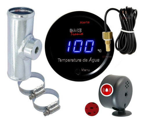 Kit Medidor Temperatura Carro Azul + Adaptador + Copo Alarme