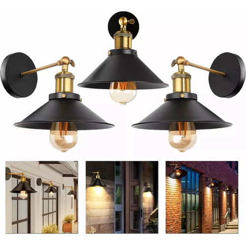  Aplique Lampara Foco Led Muro E27 Bronce Decoración 3pc