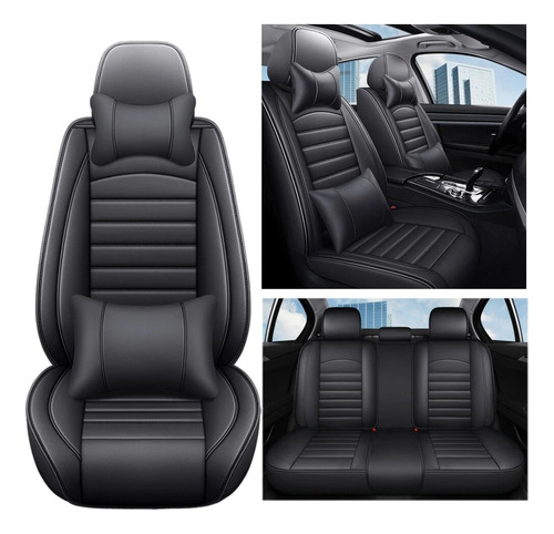 Funda Cubre Asiento Ecocuero Set 5 Asientos Color Negro