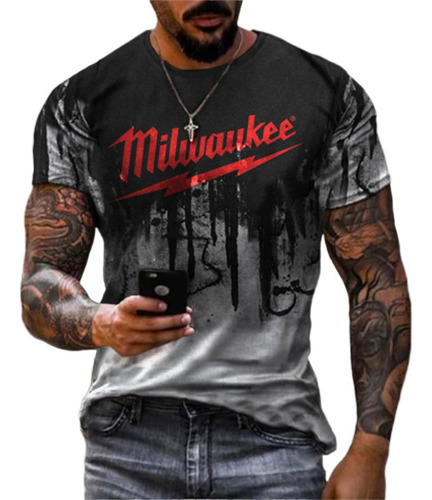 Camiseta De Manga Corta Con Estampado 3d Milwaukee Para Homb