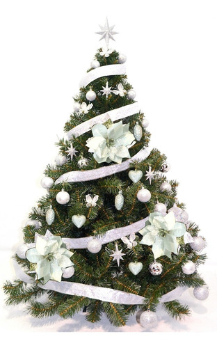 Árbol De Navidad Premium 1,50 + Kit Plata 48 Pzas- Sheshu