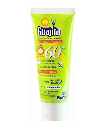 Bloqueador Solar Guajira Spf 60+ Antiarrugas Resistente Agua