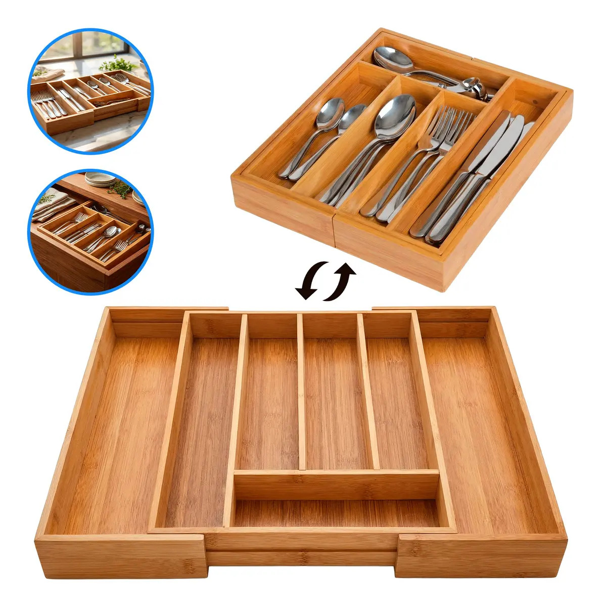 Organizador bambu extensível! 7 compartimentos p/ sua cozinha!