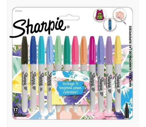 Marcador Permanente Sharpie Tropical X12 + 5 Tarjetas