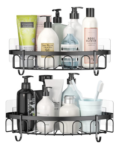 Esquinero Organizador Ducha Baño Adhesivo Set 2 Inoxidable Black