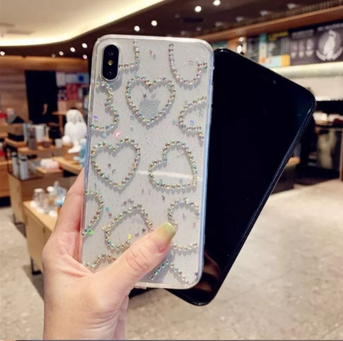 Imagen 5 de 10 de Funda Para iPhone 7 8 Plus Xs Xr Max Glitter Corazon Strass
