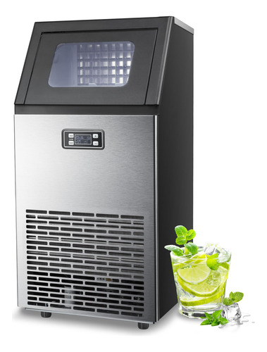 Máquina De Hielo Comercial Autolimpiante De Acero Inoxidable Negro Y Plateado