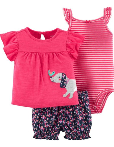 Set Trío Conjunto Remera Body Y Short Carters T 9 Meses