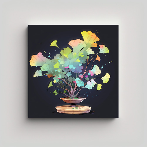 50x50cm Cuadro Ginkgo Biloba Bonsái Amarillo Y Blanco Ambie