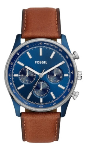 Reloj Fossil Azul Bq2512 Original 44 Mm Color de la correa Piel