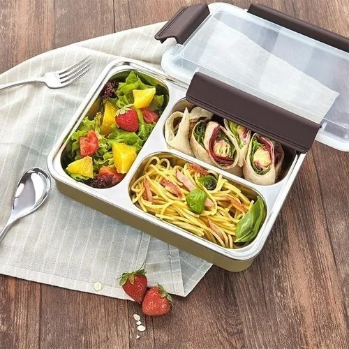 Imagen 3 de 6 de Lunchera Termica Vianda Conservadora 3 Espacios Acero Inox