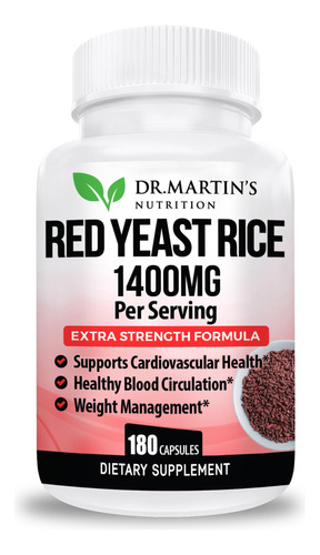 Extracto De Arroz De Levadura Roja, 1400 Mg, 180 Unidades |