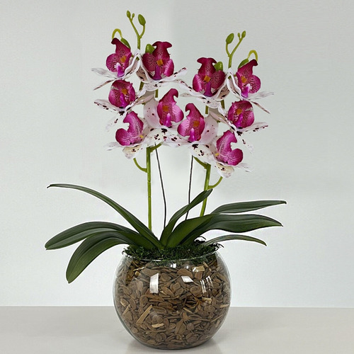 Kit Com 3 Orquídea Artificial 3d Arranjo Enfeites Para Vaso Cor Dálmata