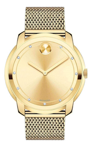 Movado Bold - Reloj Grande De Malla Chapada En Oro Y Diamant