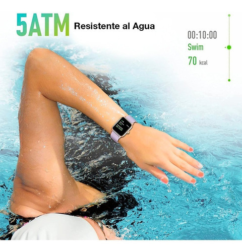 Reloj Inteligente Smartwatch Estilo De Vida Y Fitness Ew1 Color De La Caja Blanco Color De La Malla Lila Color Del Bisel Dorado