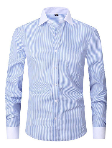 Camisa De Vestir Caballero Rayas Manga Larga Slim Cut