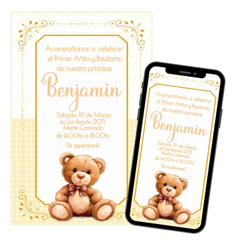 Invitación Digital Personalizada Osito Beige. Digitalbaires