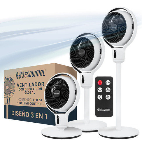 Ventilador De Pedestal Esquimal Giratorio, Altura 3 En 1 Ajustable A Escritorio Y Piso, 9 Velocidades, Oscilación 120°, Pantalla Táctil Led, Temporizador 8 Hrs