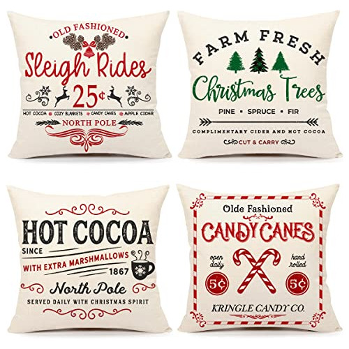 Farmhouse Christmas Pillow Fundas 18 X 18 Juego De 4 De...