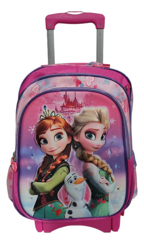 Mochila, Lonchera Y Lapicera Frozen Primaria Con Llantas, Ruedas O Carrito Rosa