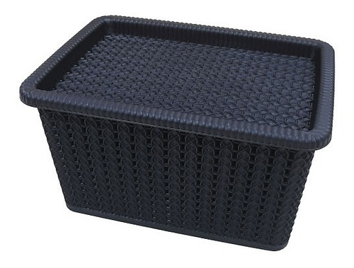 Container / Cesta / Caja Simil Rattan Con Tapa Negro 5 Lts.