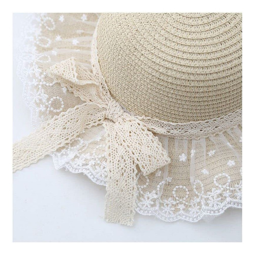 Sombrero Paja Con Encaje De Ala Ancha De Verano Para Niñas