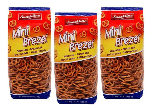 Kit 3 Salgadinho Pretzels Mini Gunz 300gr