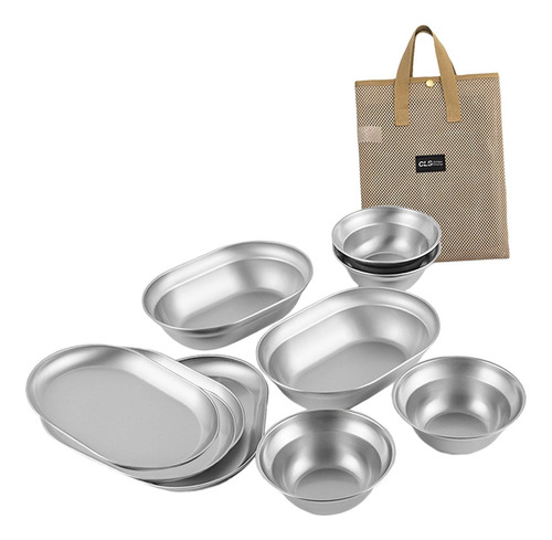 Juego De Platos Y Tazones De Acero Inoxidable, Utensilios
