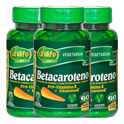 Betacaroteno 60 Cápsulas De 500mg Kit Com 3