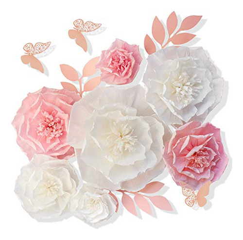 13 Piezas De Flores De Papel 3d, Rosa, Blanco Con Árbol