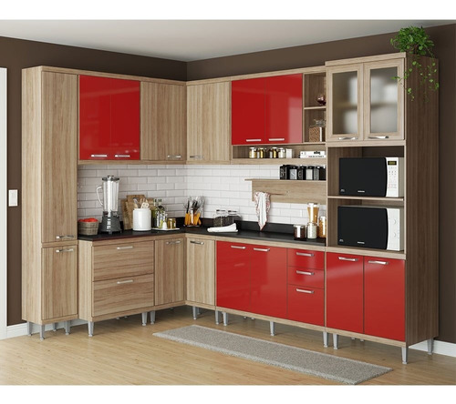 Cozinha Sicília Completa 10 Módulos Argila/vermelho 16 Porta
