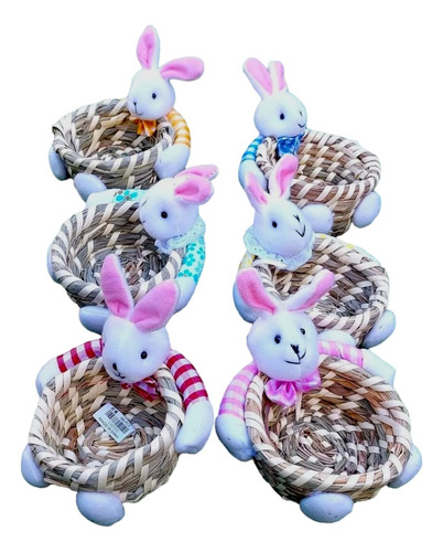 6 Canastos Mimbre Nido Conejo De Pascua Resurrección Niños