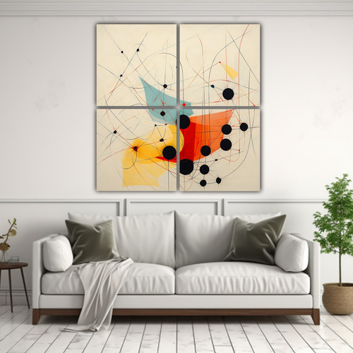 80x80cm Cuadro Vintage Relieve Abstracto Con Formas Geométr