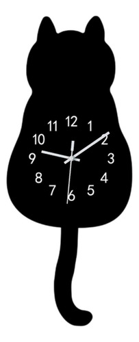 Cartoon Cat Wall Hanging Clock 175x435cm Decoración Negro