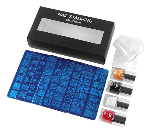 Conjunto De 10 Placas De Estampagem De Unhas Com Selador