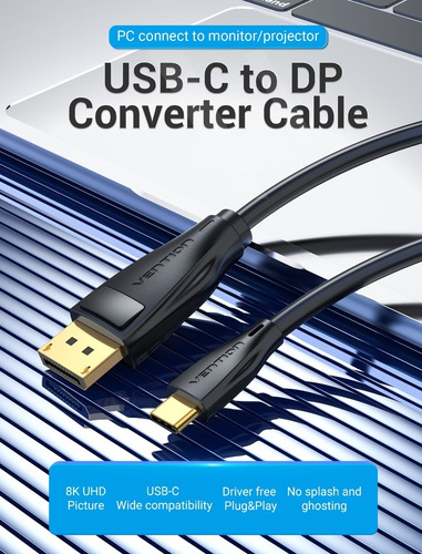 Cable Tipo C A Displayport Vention Adaptador 8k 4k 2m 10 Pza