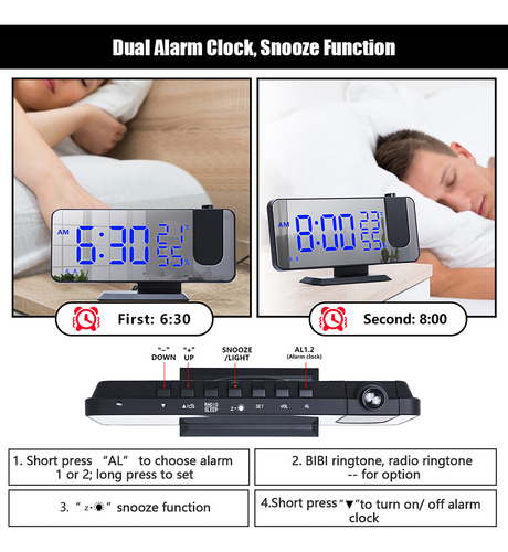 Despertador De Proyección 4 En 1 Con Temperatura Y Humedad