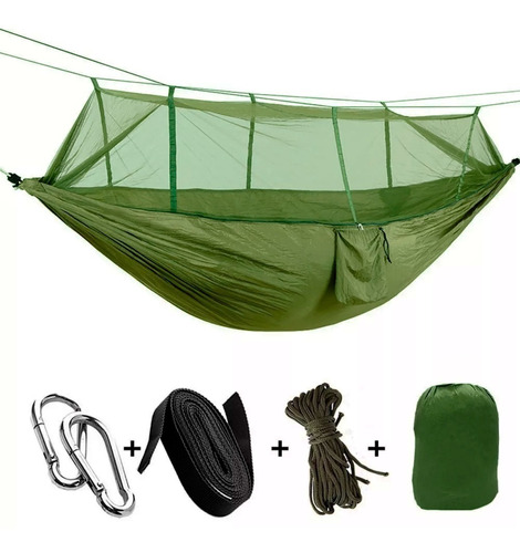 Hamaca Portatil Mosquitera Para Camping Color Verde D3058