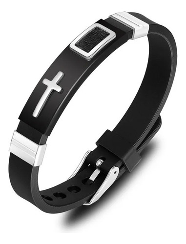 Pulsera Urbana Mab 016 De Caucho Y Acero Negro 6.5 Cm 22 Cm