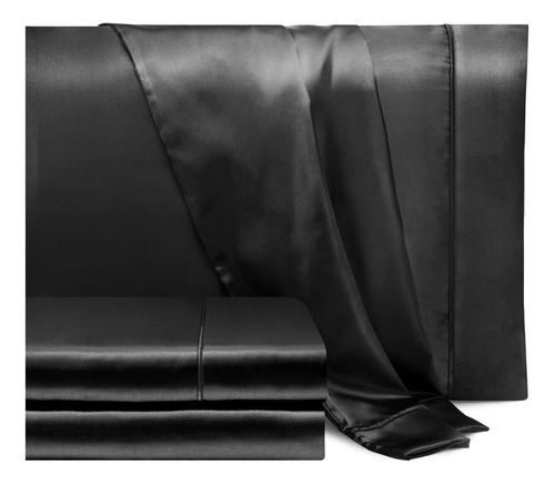 Sábanas De Satín Individual Lujosa Y Sedosa - Real Textil Diseño De La Tela Negra