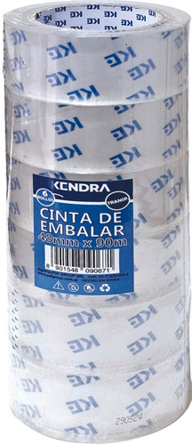 Cinta De Embalar Transparente 48mmx90m Kendra Tubo X6 Rollos Lisa