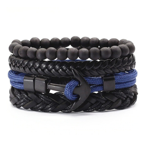 Pulsera Brazalete Manilla Ancla Cuero Genuino Hombre Mujer