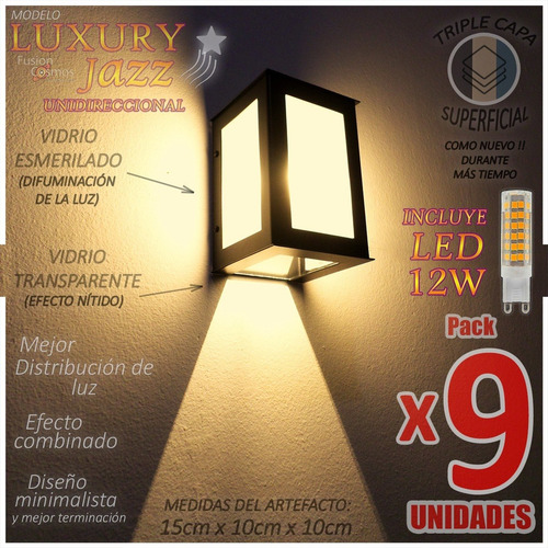 Aplique Pared Exterior Unidireccional Farol Led 12w Pack X9u