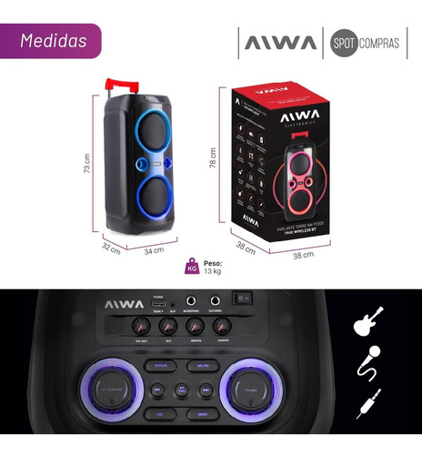 Imagen 6 de 10 de Parlante Torre Bluetooth Carry On 12500w Aiwa 2303