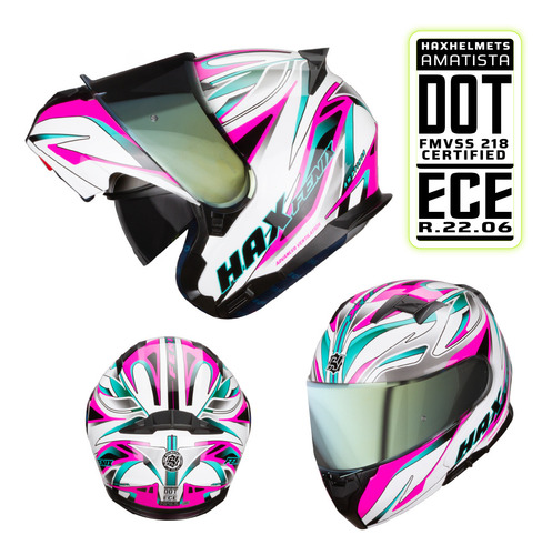 Hax Helmets. Casco Abatible Dot + Ece Amatista Fenix
