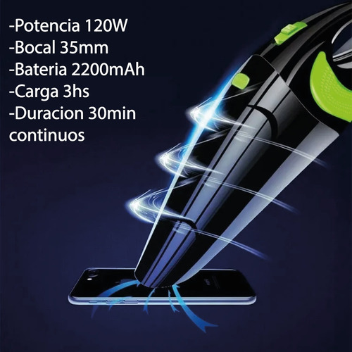 Imagen 4 de 10 de Aspiradora De Mano Inalámbrica Para Auto Rundong Carga Usb